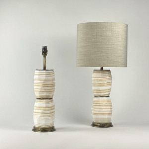 Pair Of Medium Orange/Cream Alabaster Double Abstract Lamps On Antique Brass Bases (T7504)