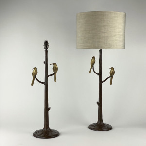 Pair Of Medium Brown Gilt And Bronze Painted Metal Double Bird Lamps (T7507)