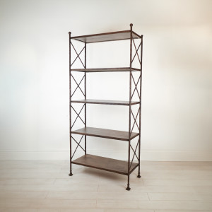 Large 'Textured' bookcase With Painted Brown Bronze Finish And Dark Oak Shelves (T7526)