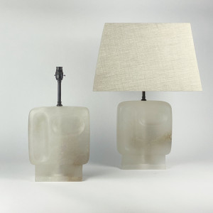 Pair Of Large White Alabaster 'Face' Lamps With Brown Bronze Fitting (T7537)