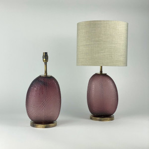 Pair Of Small Dusty Pink Cut Glass Lamps On Antique Brass Bases (T7539)