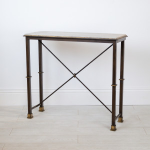 Small Wrought Iron 'Simple Console' In Brown Bronze Painted Finish With Distressed Gold Highlights And Marble Top (T7541)