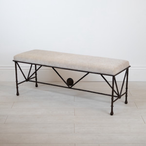 Wrought Iron 'Sun' Bench In Brown Bronze Finish Covered In COM (T7544)