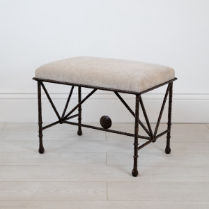Wrought Iron 'Sun' Stool In Brown Bronze Finish Covered In COM (T7545)