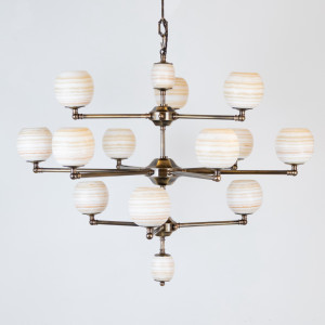Distressed Brass 'Kitty' Chandelier With Alabaster Shades, One Meter Long Brass Chain And Matching Celling Rose (T7549)