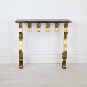Wrought Iron 'Scroll' Console Table In Distressed Gold Finish With Marble Top (T7557)