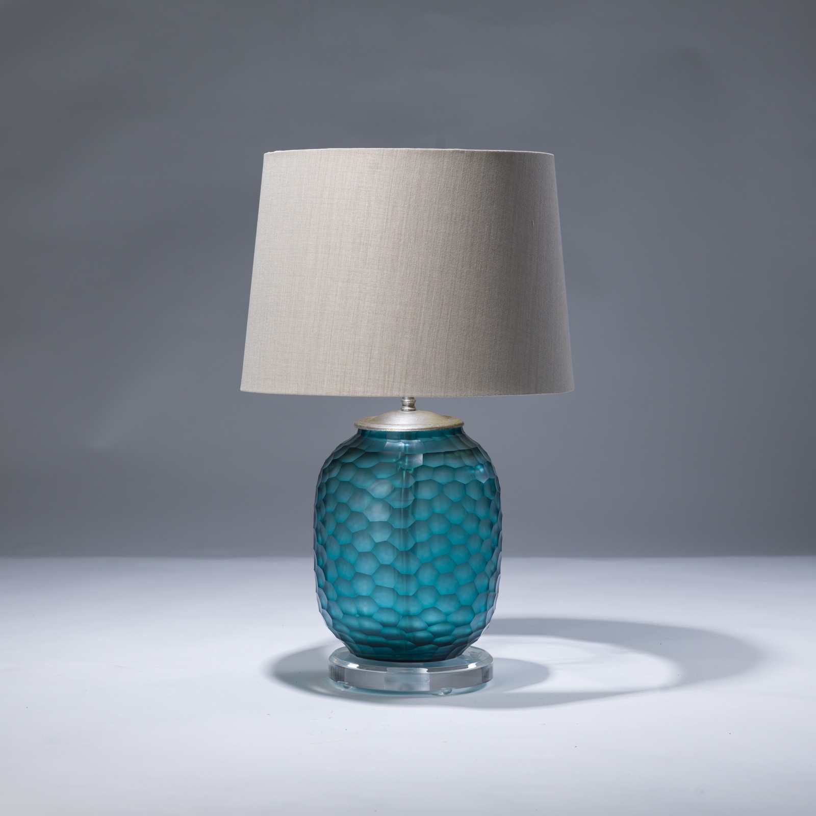 Single Small Blue Cut Glass Lamp On Perspex Base (T3019) TYSON