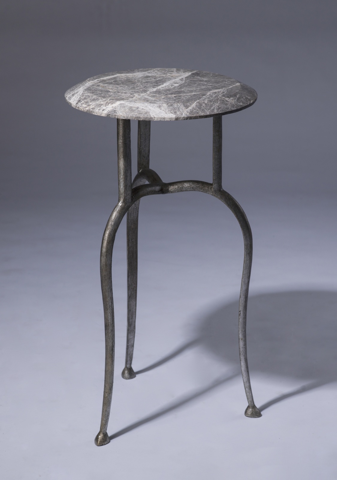 Wrought Iron Octopus Side Table In Distressed Warm Silver Leaf Wrought Iron Octopus Side Table In Distressed Warm Silver Leaf Finish With Marble Top