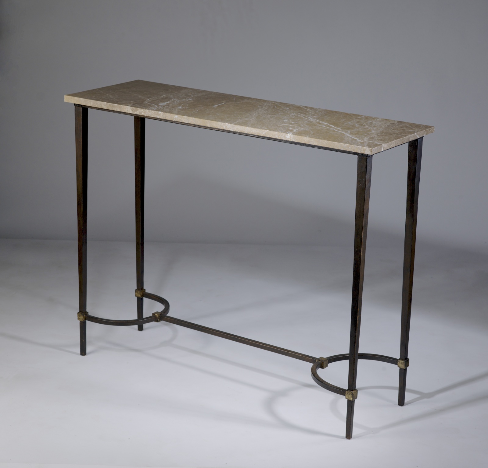 Wrought Iron Tapered Leg Side Table With Marble Top In Brown