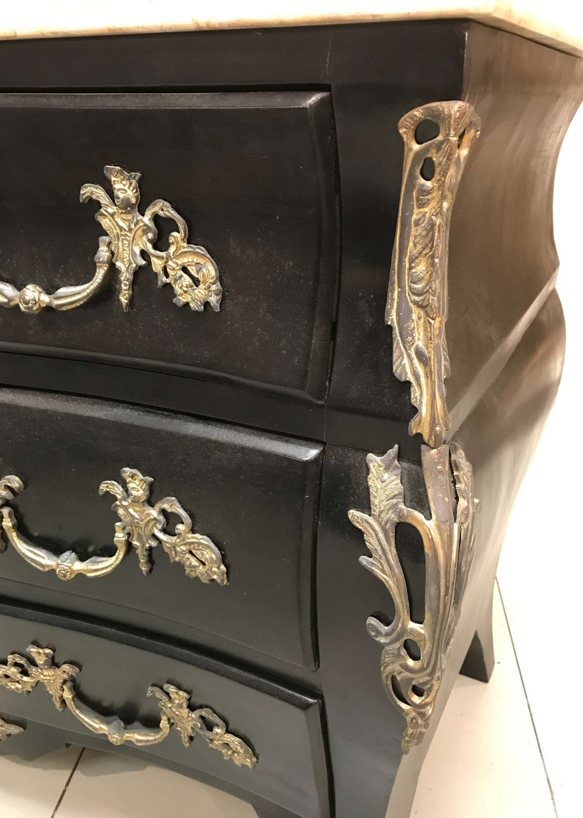 Pair Of French Bombe Chest Of Drawers With Bronze Mounts Marble