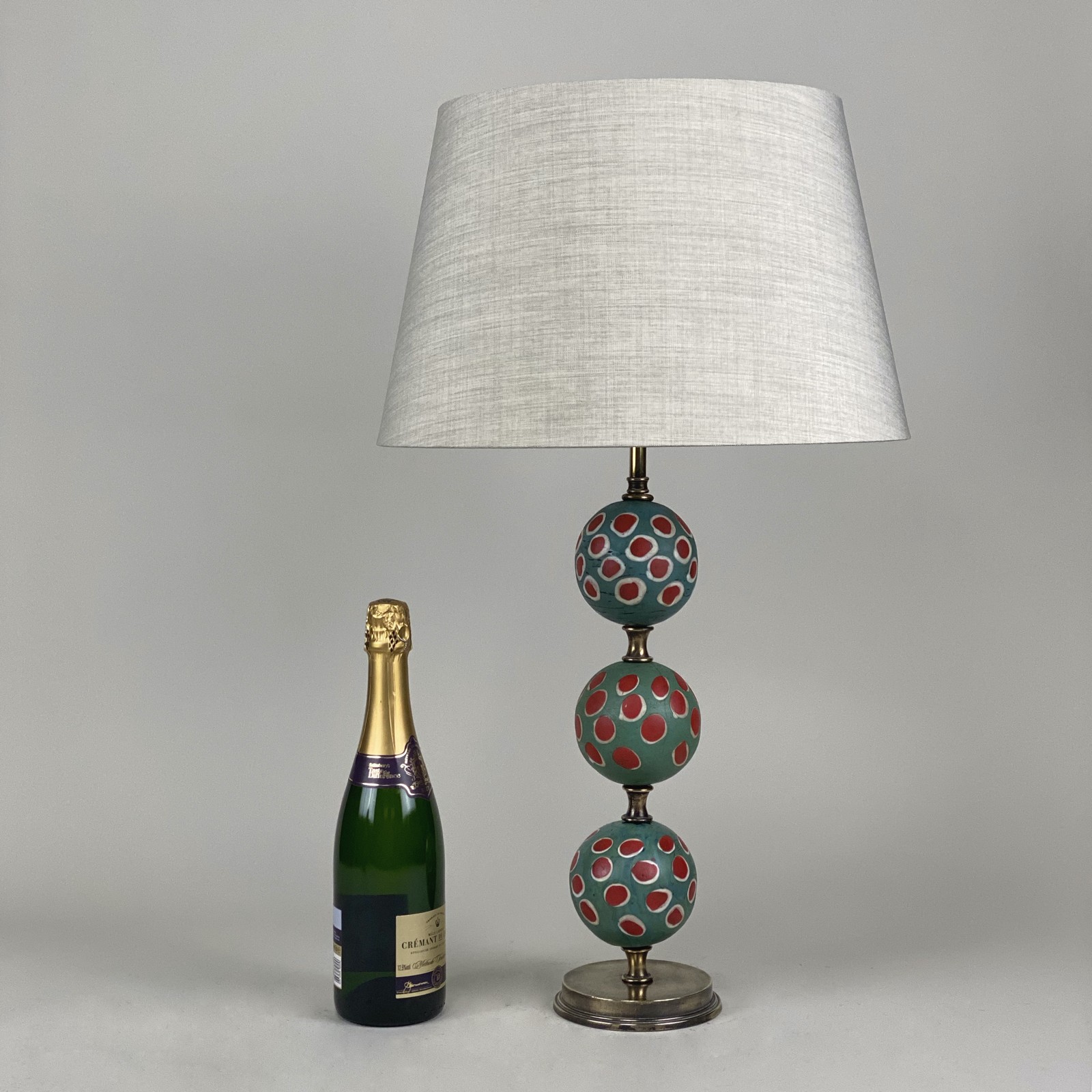 Pair Of Turquoise And Red Dotty Majapahit Glass Bead Lamps With Antique