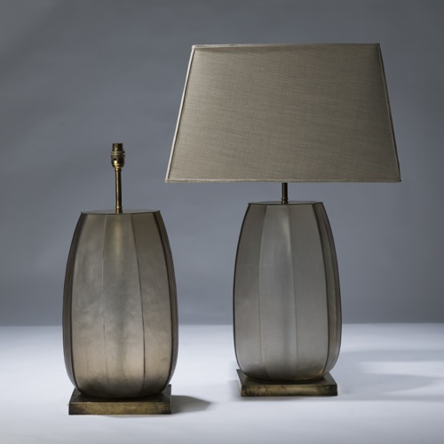 Pair Of Large Brown Cut Glass Lamps On Distressed Brass Bases