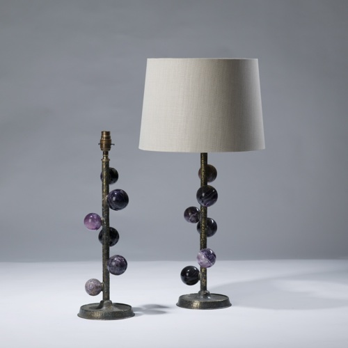 Pair Of Medium Purple Amethyst Blossom Lamps On Distressed Brass Bases