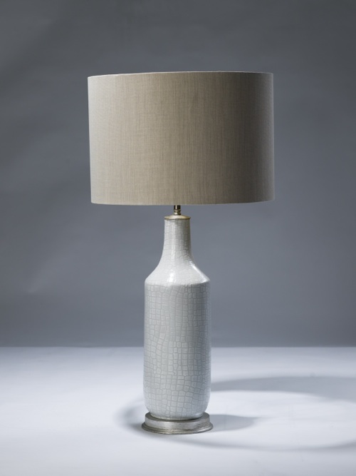 Single Medium White Ceramic Lamp On Distressed Silver Leaf Base
