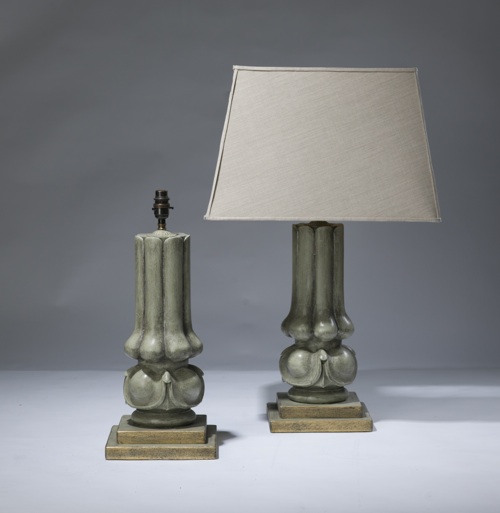 Pair Of Medium Green Wooden Lamps