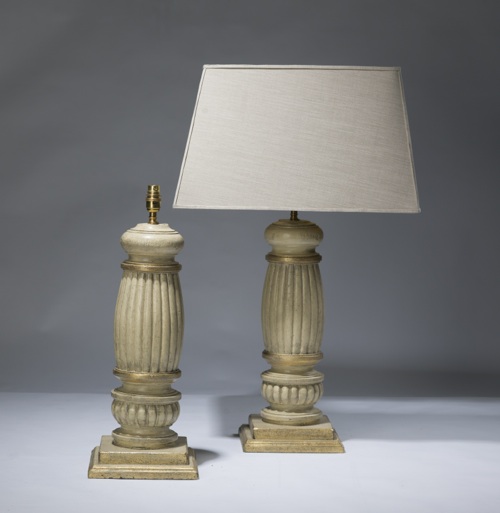 Pair Of Medium Cream Gold Wooden Lamps