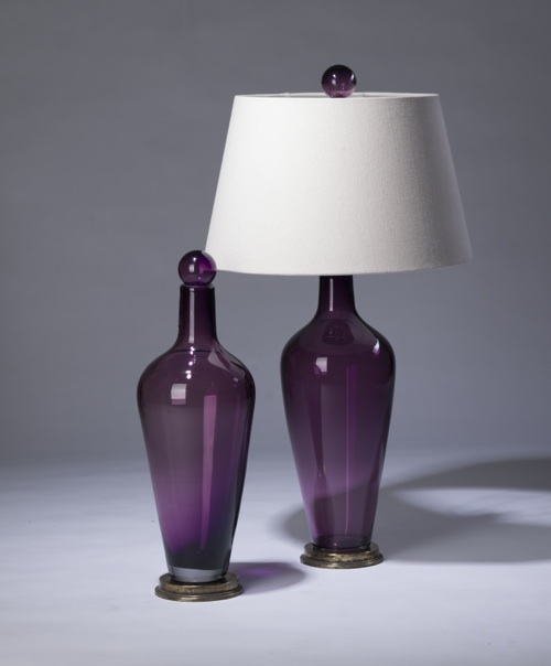 Pair Of Medium Transparent Purple 'standard' Glass Lamps On Distressed Brass Bases