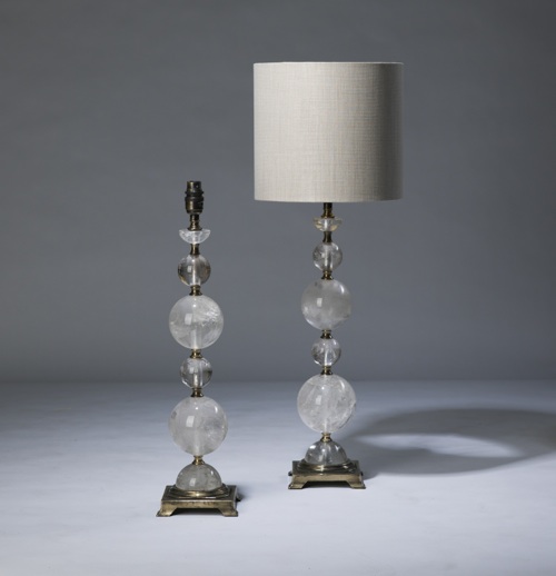 Pair Of Small Clear Rock Crystal Lamps On Distressed Brass Bases