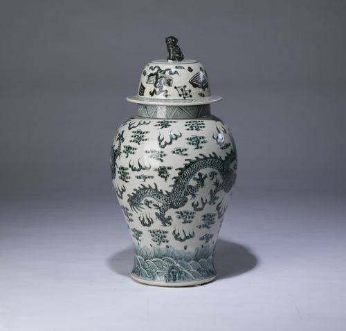 Single Medium Blue & White Vase With Lidded Top