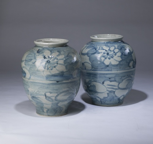 Single Medium Blue & White Painted Ceramic Vase