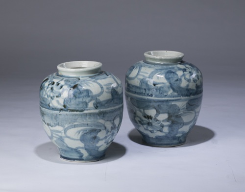 Single Small Blue & White Painted Ceramic Vase