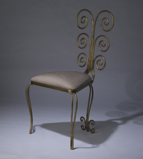 Wrought Iron 'fountain' Chair In Distressed Gold Leaf Finish