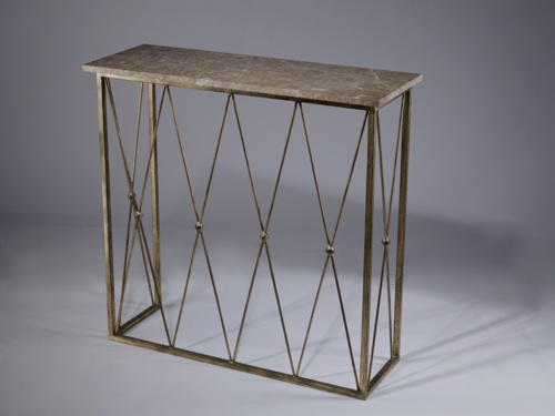 Wrought Iron 'diamond' Console with distressed gold finish and 20mm Stone/marble Top