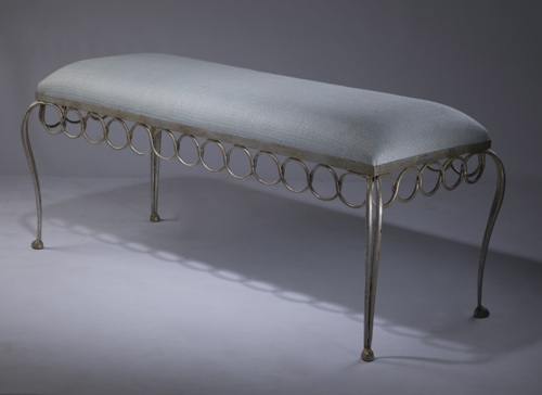 'twist' Upholstered Stool In Distressed Silver Leaf Finish