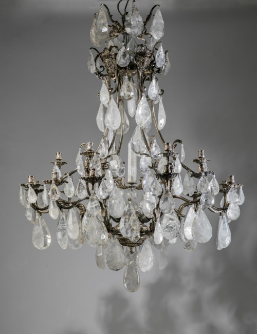 Massive Silvered Bronze And Rock Crystal Chandelier