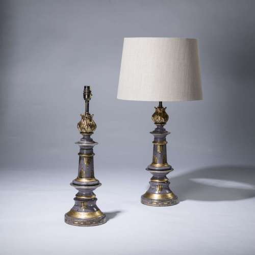 Pair Of Medium Purple Old C1950 Classical Column Lamps