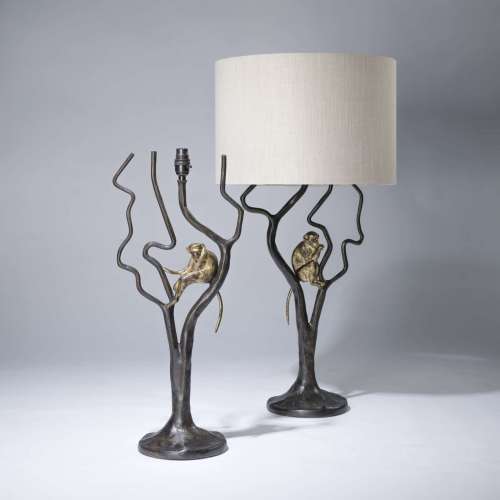 Pair Of Large Metal Brown And Gilt Single Monkey Lamps