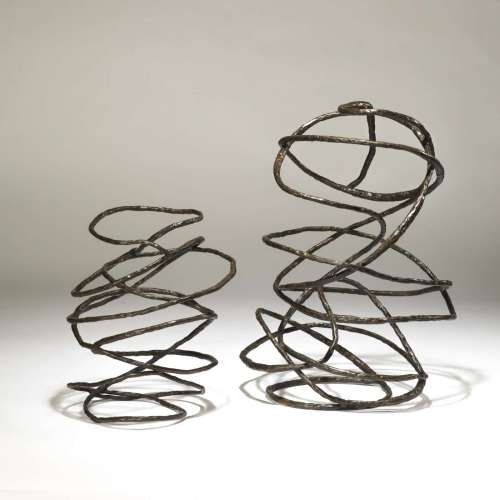 Small Wrought Iron 'swirl' Sculpture In Brown Bronze Finish