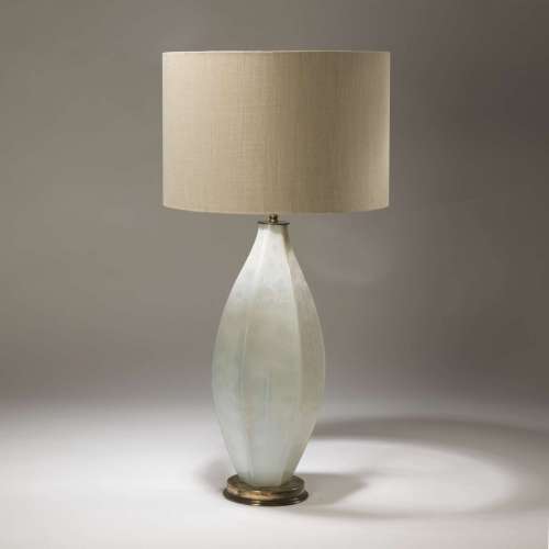 Single Large White Transparent Cut Glass Lamp On Distressed Brass Base
