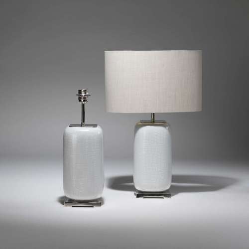 Pair Of Small White 'shagreen' Ceramic Lamps On Nickel Bases