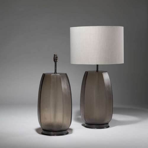 Pair Of Large Brown Cut Glass Lamps On Brown Bronze Bases