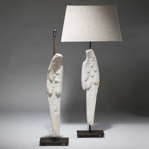 Pair Of Large Antique White Mounted Marble Wings On Bronze Bases