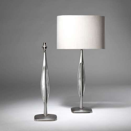 Pair Of Medium Brushed Silver Bronze Italian 1950's Style  Lamps