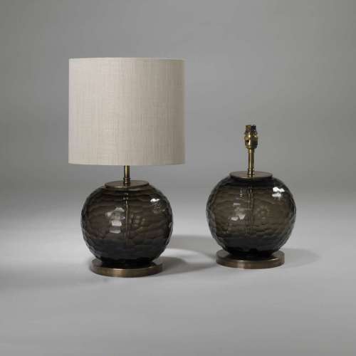Pair Of Small Smoke Brown Cut Glass Lamps On Brass Bases