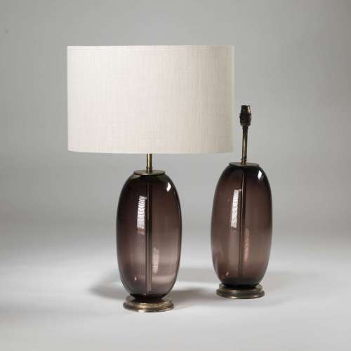 Pair Of Medium Purple Brown Glass 'peanut' Lamps On Brass Bases