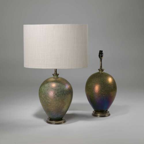 Pair Of Small Opal Glaze Balloon Lamps On Brass Bases