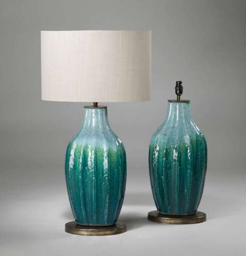 Pair Of Medium Green Ombré Lamps On Brass Bases