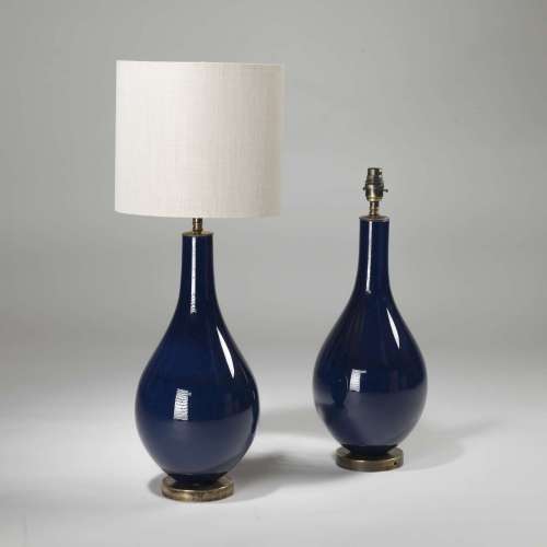 Pair Of Medium Navy Blue Glass Teardrop Lamps