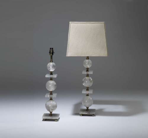 Pair Of Medium Rock Crystal Lamps With Square And Ball Detail On Square Rock Crystal Bases