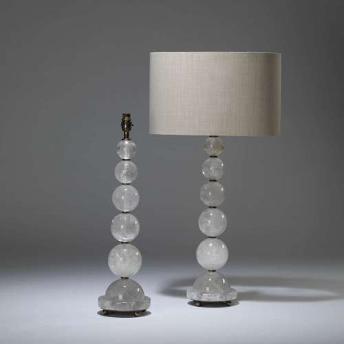 Pair Of Large Rock Crystal Ball Lamps On Round Rock Crystal Base