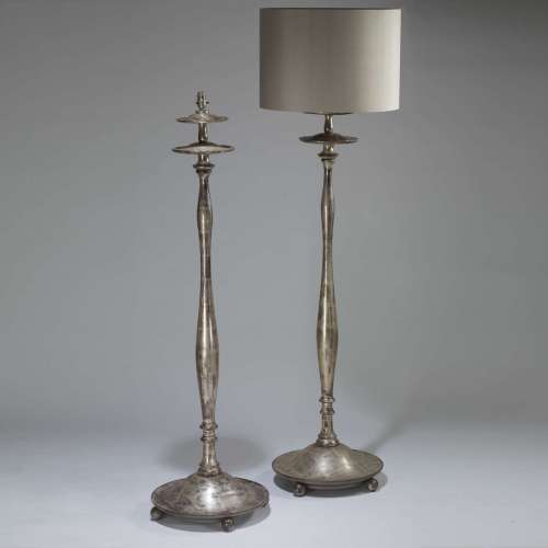 Pair of Tall Silver Gilt Wooden Standard Lamps