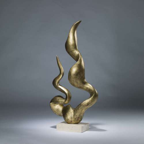 Gilded Iron Flame Sculpture On Marble Base