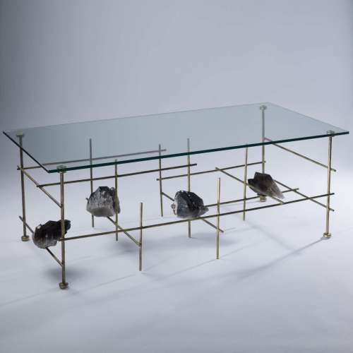 'Lenny' Coffee Table With Brown Quartz Chunks And Glass Top