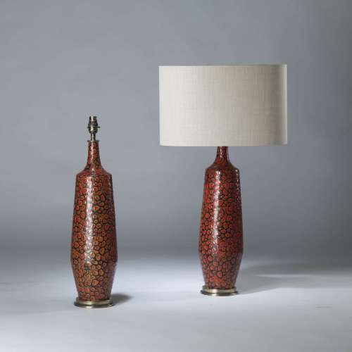 Pair Of Medium Red Ceramic 'blobby' Lamps On Brass Bases