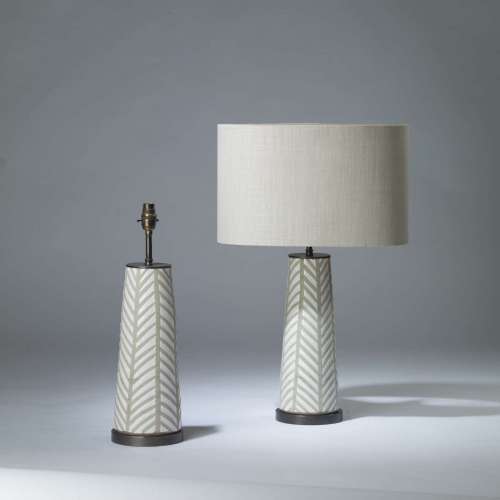 Pair Of Small White And Grey 'Fearne' Ceramic Lamps On Round Bronze Bases