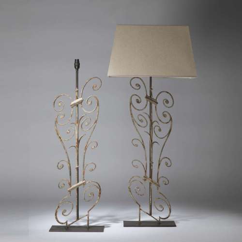 Pair Of Huge Wrought Iron Distressed 'balcony' Lamps